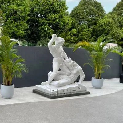 BLVE Garden Decoration Life Size Greek God Heracles Minotaur Statue Marble Fighting Naked Man Sculpture for Sale