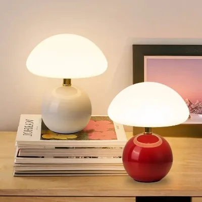 Modern Style Mushroom Lamp Round Ceramic Basement Colorful Led Table Lamp Usb Plug Room Decor Led Desk Lamp Night Light