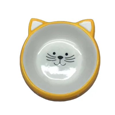Ceramic Shallow Cat Bowls Set of 3,Wide Cat Food Dish,8 Ounce Oval Cat Shape Feeder Bowl