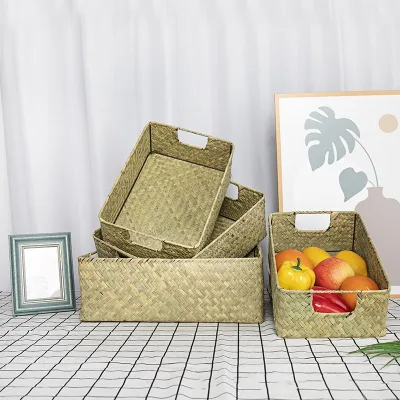 Top Selling Cosmetic Snacks Organizer Seagrass Straw Woven Storage Box Handmade Portable Seaweed Storage Gift Basket