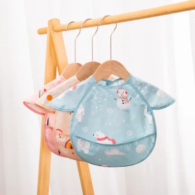 New Arrival Portable Polyester Twill Fabric TPU Bottom Little Flying Sleeves Waterproof Feeding Baby Bibs