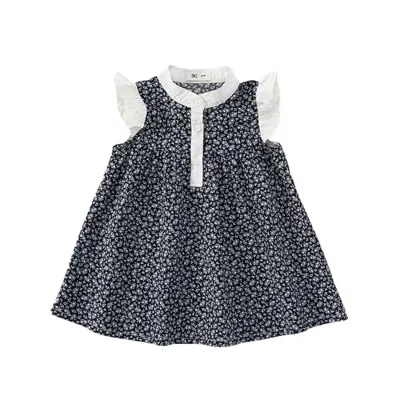 Summer Girls Party Dress Wholesale Cotton Fabric Floral Print Child Girl Dress Sweet Princess Dress for Baby Girls