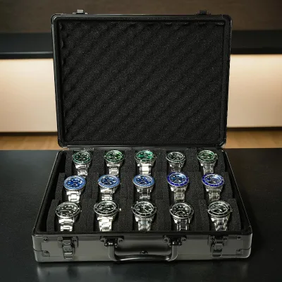 Professional 15 Slots Watch Organizer Case Hard Watch Travel Box,EVA Foam Interior Padded case for Watch Organization