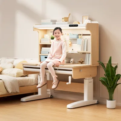 Ergonomic Kids Study Desk with Red Light Eye Care Lamp and Tiltable Desktop Multi Functional Children Learning Table for Project
