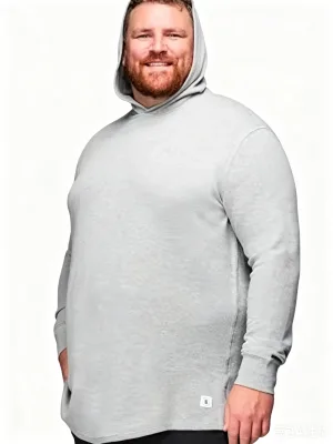 Strong Size Mens Big Tall Breathable 95% Cotton Waffle 380 GSM Lightweight Longer Length Long Sleeve Heather Grey Hoodie