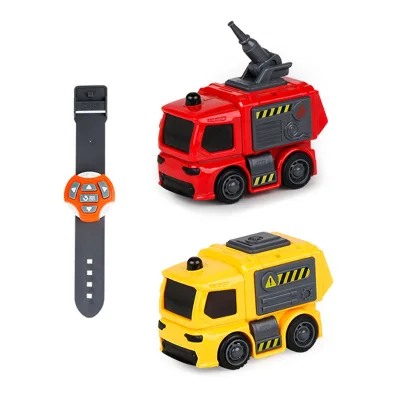 ITTL Mini Remote Control Construction Fire Truck Car Watch Control Programmable Cartoon City Vehicle USB Charger RC Toy for Kids