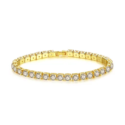 Simple Designs Copper Inlay Zircon Bracelet Shining Gold Plated Iced Out Crystal Tennis Bracelet for Women