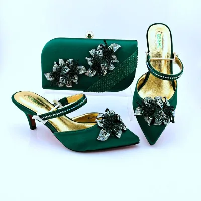 AB8662 Nigeira Desgin High Quality Low Heel Shoes and Bag Set for Weeding Party
