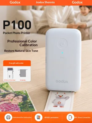 Godox P100 Pocket Photo Printer-Portable Mini for Wireless for Home & On-the-Go Use Qixi Festival Gift