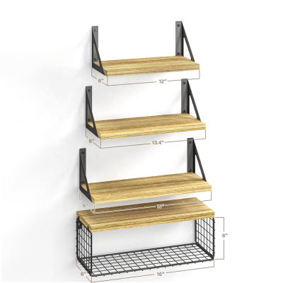 Pack of 4 Wall Shelves with Wire Storage Basket Storage Holders and Shelves Shelving Rack Floating Shelves for Wall