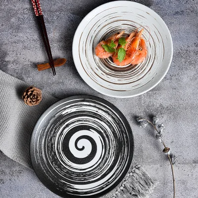 Japanese Retro Japandi Design Style Flat Steak Dinner Plate Ceramic Oven Pasta Food Plate for Western Cuisine Dishes & Plates