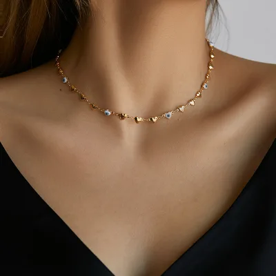 Hot Selling Copper 18K Gold Hip Hop Style Drip Oil Eye Necklace Fashion Luxury Evil Eyes Heart Necklace for Men and Women