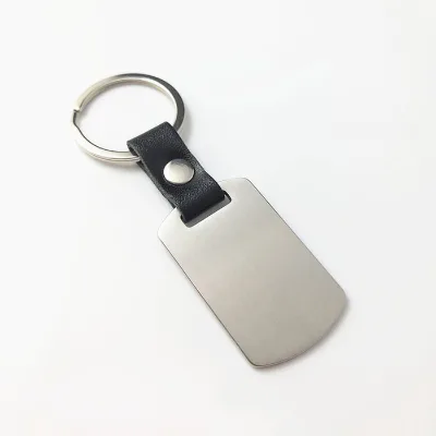 Custom Metal Bulk Stainless Steel Laser Engravable Pendant Logo Name Keychains Ring Blank Leather Stainless Steel Keychain