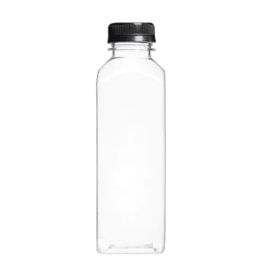 12oz 350ml Plastic Juice Bottle Square Shape With Black Cap