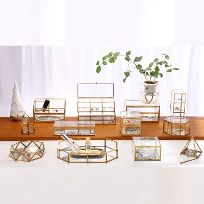 DIGU Wholesale Jewelry Display Boxes Geometric Shapes Wedding Glass Jewelry Mirror Box