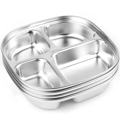 4 5 Compartment 18/8 Stainless Steel Plates Divide Food Lunch Plates Fast Food Box Container Tray for School