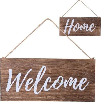 Hanging Wooden Welcome Sign - Double-sided Message or Welcome Message, Rectangular Front Door Decoration