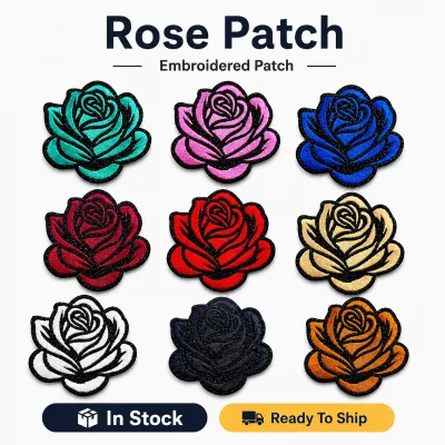 Wholesale Handmade Embroidered Retro Floral Iron-On Patch Set Shimmering Rose Emblems Bulk 10 Colors Fabric Sticker Trucker Caps