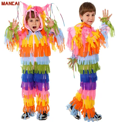 Kid School Stage Performance Costume Jumpsuits Party Role Play Colorful Children's Pinata Cosplay Costume for Carnival Halloween
