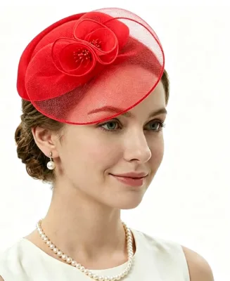 Elegant Organza Flower Fascinator Hat Women Wedding Church Cocktail Party Bridal Mesh Small Headpiece