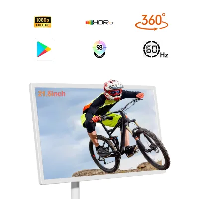 HotYeah 21.5" Portable Smart Android LED TV Touchscreen White Mobile Use for Kitchen Outdoor Trade Shows Includes Battery