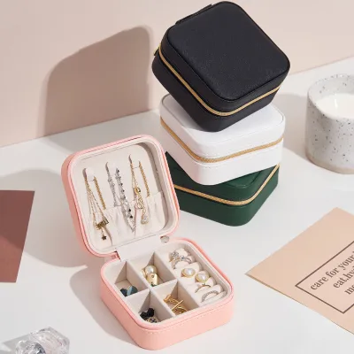 Square Solid Color Partition Storage Jewelry Box Portable Travel Storage Bag Without Mirror