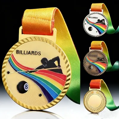 Customized Gold Silver Bronze Medals,  Billiards Competition Competition Commemorative Medals, Round Personal logo Sport Medals