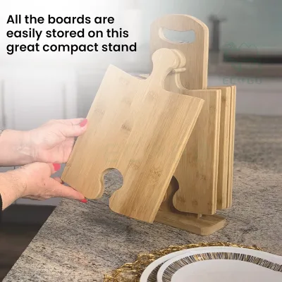 Bamboo Wooden Cheese Board Set Include 4 Large Charcuterie Boards with Stand and Trays for Parties