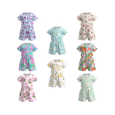 Baby Kids Toddler Girl Summer Fashion Organic Milk Silk Floral Butterflies Print Romper Ready to Ship Wholesale Customized