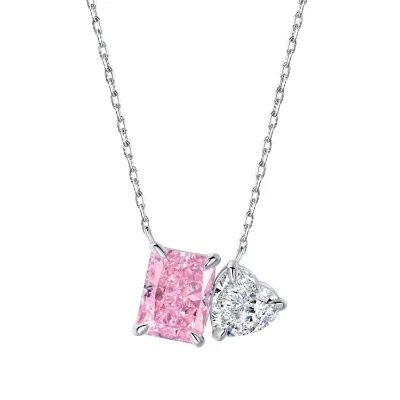 Custom 18K Gold Plated 925 Silver Double Crystal Heart Shape Lover Pendant Cz for Woman Wedding Gift and Birthday