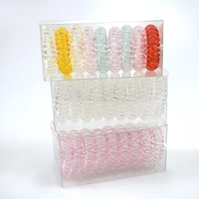 9pcs Box  Coil Hair Ties Ponytail Holders No Crease Plastic Phone Cord Hair Ties for Thick Hair Women Girls