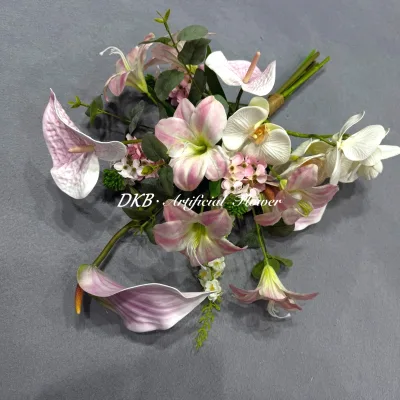 Wedding Flower Real Touch Pastel Pink Anthurium Calla Lily Artificial Flower Bouquet Wedding Photography Bridal Bouquet
