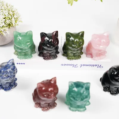 Natural Gemstone Carved Cat Figurine Crystal Cat Status Carved Animal Statue Home Decor Animal Decor Crystal Gift