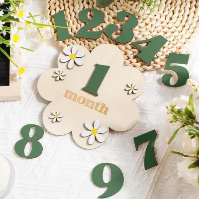 Hot Selling Baby Flower Wooden Milestone Calendar Board, Photo Commemorative Wooden Board Prop, Birthday Growth Record
