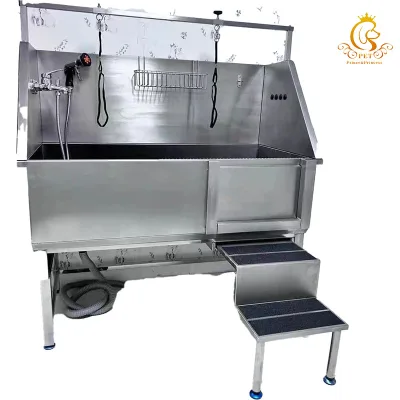 EUR PET Large Dog Bathtub 304 Stainless Steel Pet Grooming Bathtub With Shower Head and Stair for Pet Cleaning