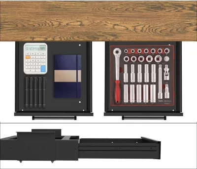 Rust Resistant Heavy Duty Metal Hidden Pencil Tray and Tool Case with Rail for Workspace Table Hidden Under Desk Storage Drawer