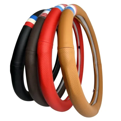 Car Steering Wheel Covers Cowhide Suede Steering Wheel Cover Wrap Universal 37-38cm Breathable Steering Covers Car Accessories