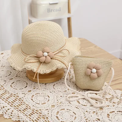Custom Kids Straw Hat Bag Set Cheap Summer Hats Girls Breathable Children Straw Hats