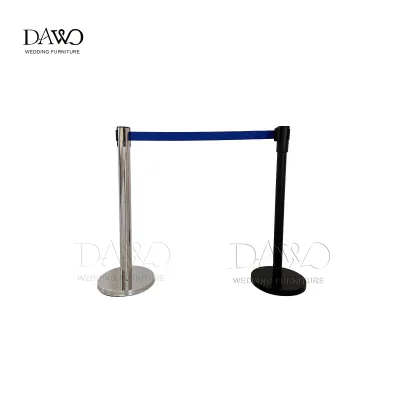 Stainless Steel Black Queue Barrier with Red Retractable Belt for Wedding Bank Exhibition