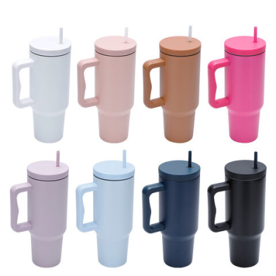 40oz Double Wall Stainless Steel tumbler with handle and straw custom sublimation