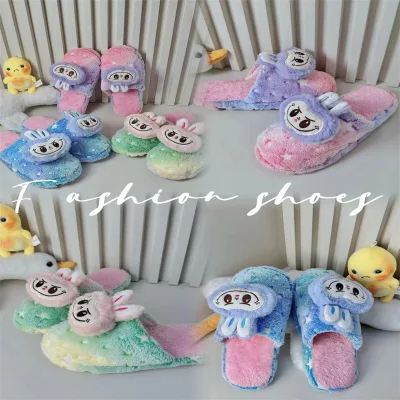 JM Labubu Cotton slippers for Indoor and Outdoor Wear Autumn Winter Woolen Cartoon Shoes