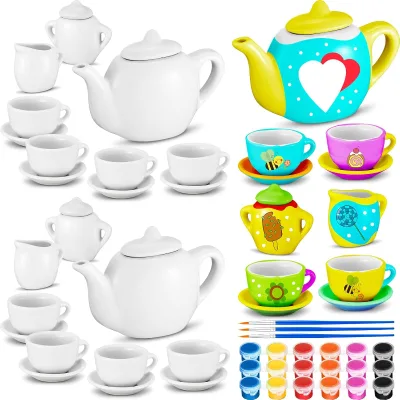 45 Pcs Spring Paint Your Own Tea Kit Arts and Crafts DIY Tea Kit for Boys and Girls Party Supplies Birthday Gifts for Girls
