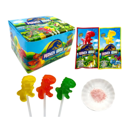 Halal Bulk Private Label Lollipops Dinosaur Shape with Fruity Popping Candy