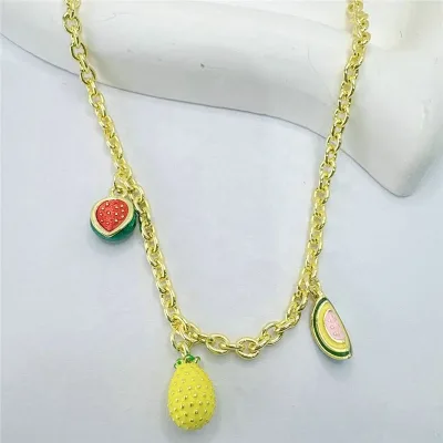 CH-CKN0728 New design fruit charm necklace,Enamel small pendant necklace,Handmade plating jewelry wholesale