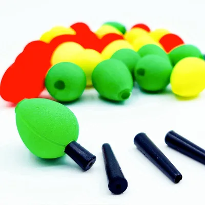 China Factory Plastic Floating Sea Pole Fishing Float Oval Perforated EVA Yellow Float Sizes Color Weight