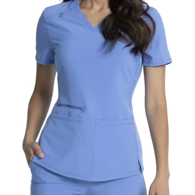 Wholesale Hygroscopic and Perspiratory V-neck Breathable Nurse Women's Eco-Friendly Medical Scrub Top