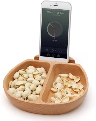 2024 Wooden Fruit Plate Home Snack Plate Multifunction Mobile Phone Holder Fruit Plate Candy Fruit Tray Storage Box