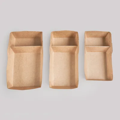 Disposable Fast Food Paper Boat Box Tray Paper Plates for Food Takeaway Kraft Paper Container Tray with 2 Partition