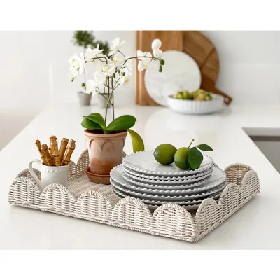 Yulin Jiafu Rattan Serving Tray Table Large for Breakfast