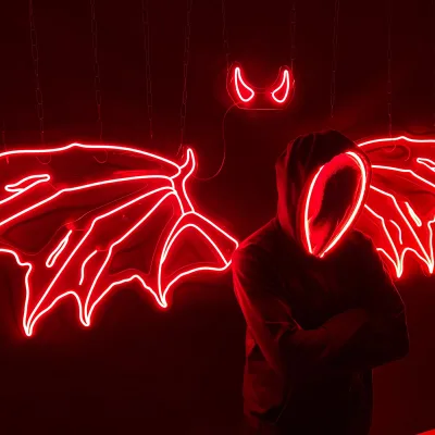 Devil Wings Neon Sign for Cosplay and Photo Halloween Angel Wings Demon Horns and Tail Custom Neon Sign Anime LED Neon Sign